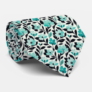 Aqua + Black Faux Silk Tie Abstract Gentleman's