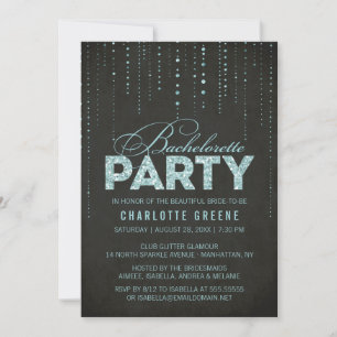 Aqua & Black Glitter Look Bachelorette Party Invitation