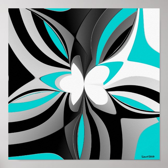 Aqua Black Grey Abstract Poster (Front)