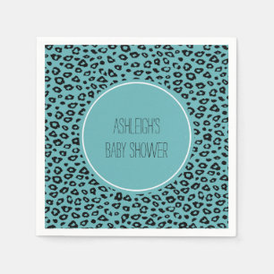 Aqua Black Leopard Print Baby Shower Napkin