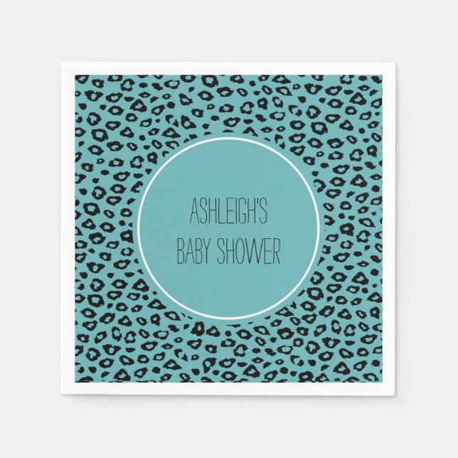 Aqua Black Leopard Print Baby Shower Napkin (Front)
