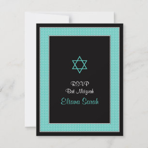 Aqua Black Mini Polka Dots Bat Mitzvah RSVP Card