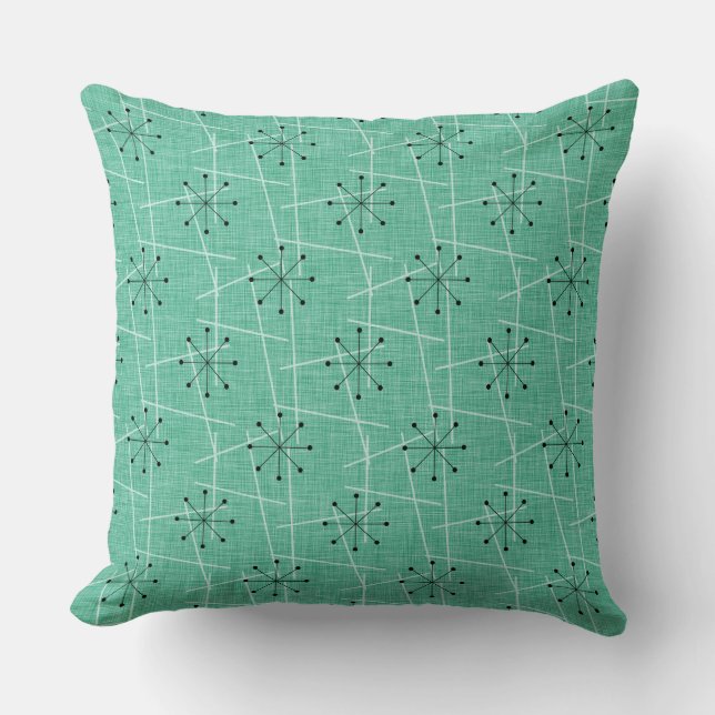 Aqua, Black, White | Atomic | Mid-Century Cushion (Front)