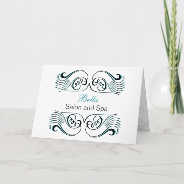aqua  black & white Chic Business Thank You Cards (Front)