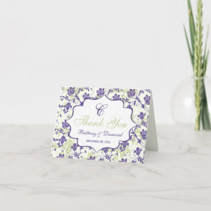Aqua Black White Floral Damask Thank You Card