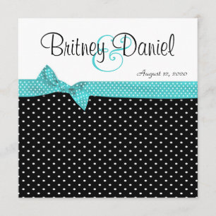 Aqua Black & White Polka Dot Wedding Invitations