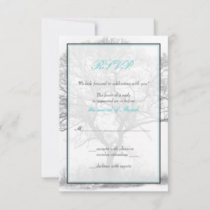 Aqua Black White Winter Tree Wedding Reply Card