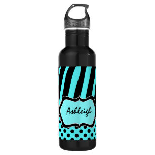 Aqua, Black, White Zebra Stripes 710 Ml Water Bottle