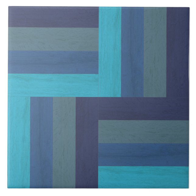 Aqua Blocks Wood Textured Ceramic Tile (Front)