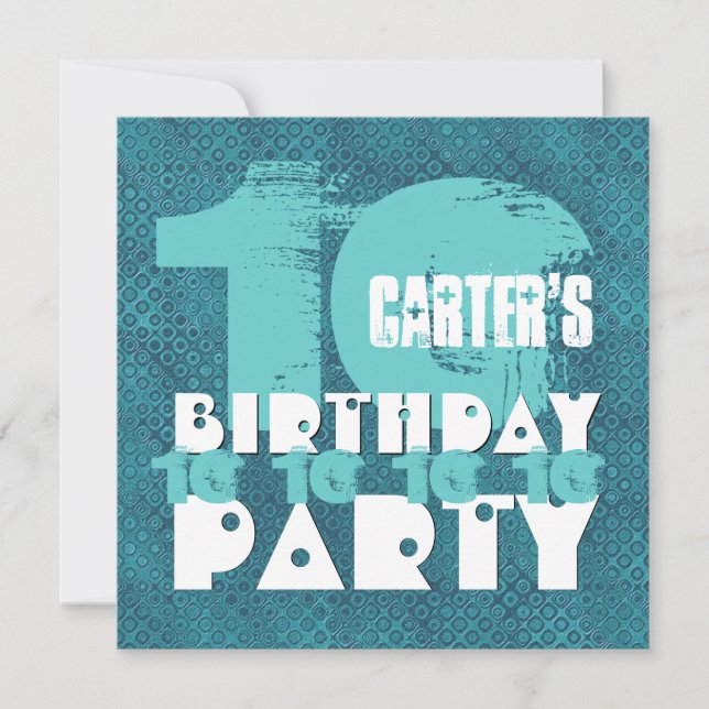 AQUA BLUE 10th Birthday Party 10 Year Old V02A9 Invitation (Front)