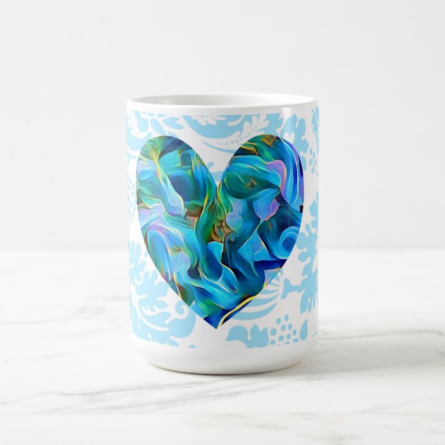Aqua Blue Abstract Heart Vintage Mug Cup (Center)