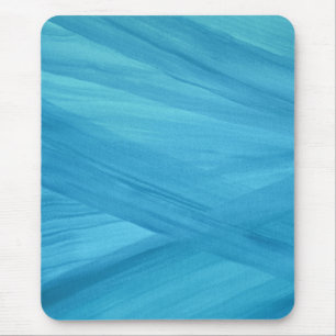 Aqua Blue Abstract Lines Brushstrokes Pattern Mouse Mat