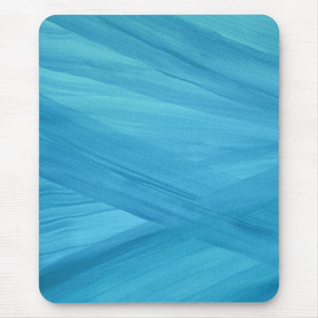 Aqua Blue Abstract Lines Brushstrokes Pattern Mouse Mat (Front)