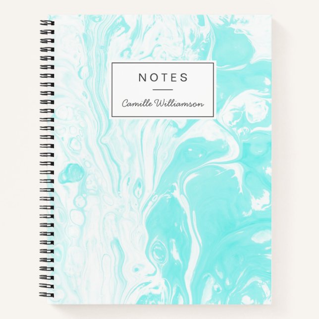 Aqua Blue Abstract Marble Personalised  Notebook (Front)