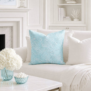 Aqua Blue Abstract Moiré Swirling Pattern Cushion