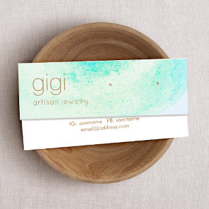 Aqua Blue Abstract Watercolor Studs Earring  Mini Business Card