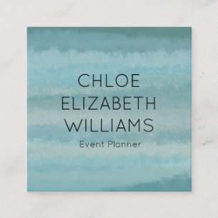 Aqua Blue Abstract Watercolor Textured Stripes Square Business Card