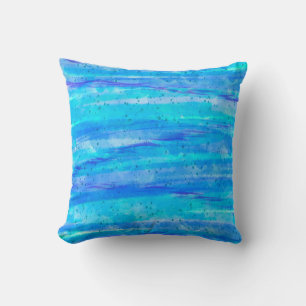 Aqua Blue Abstract Waves Cushion