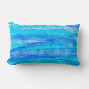 Aqua Blue Abstract Waves   Lumbar Cushion