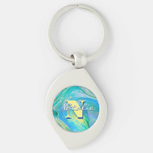 Aqua Blue Acrylic Flow Art Keychain