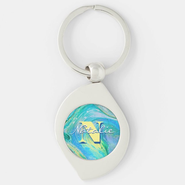Aqua Blue Acrylic Flow Art Keychain (Front)
