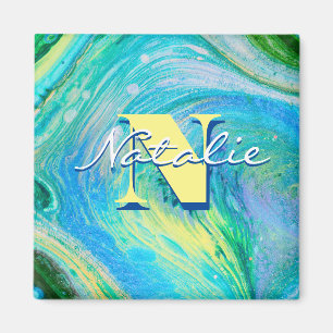 Aqua Blue Acrylic Flow Art Magnet