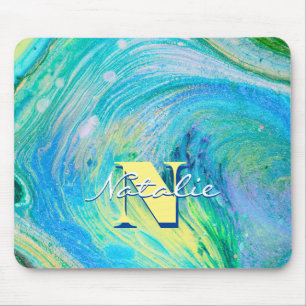 Aqua Blue Acrylic Flow Art Mouse Mat