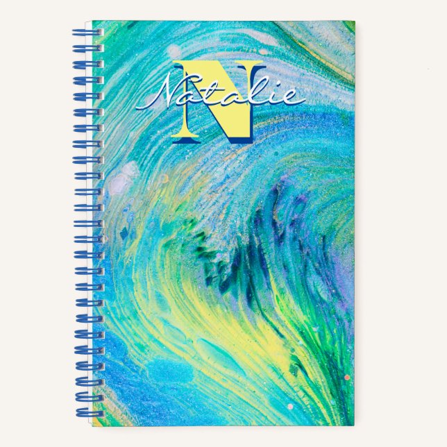 Aqua Blue Acrylic Flow Art Spiral Notebook (Front)
