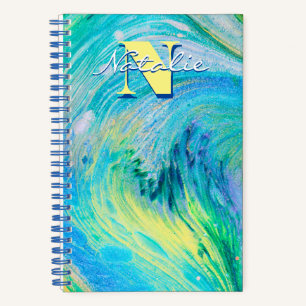 Aqua Blue Acrylic Flow Art Spiral Notebook