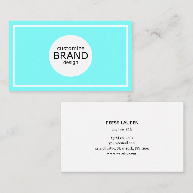 Aqua Blue Add Your Logo Simple Professional  Business Card (Front/Back)