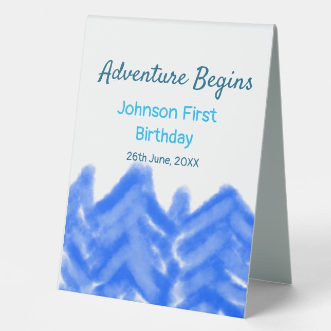 Aqua blue Adventure begins 1st birthday mountain d (Front)
