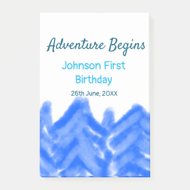 Aqua blue Adventure begins 1st birthday mountain d Post-it Notes (Front)