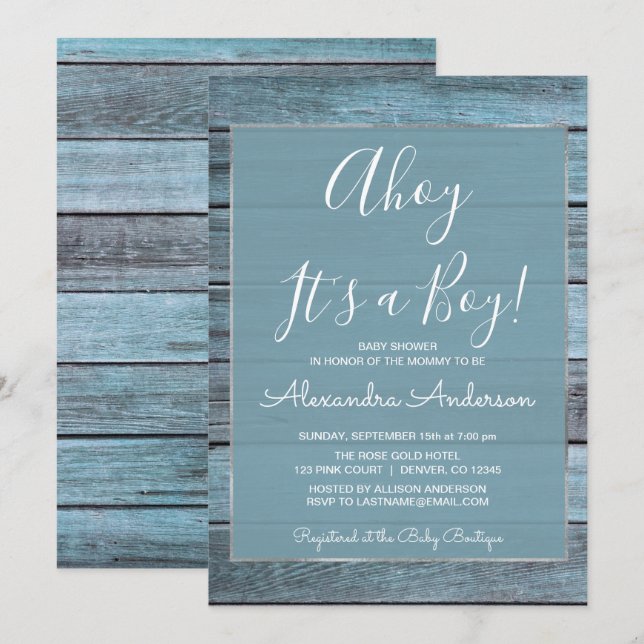 Aqua Blue Ahoy It's a Boy Baby Shower Invitation (Front/Back)