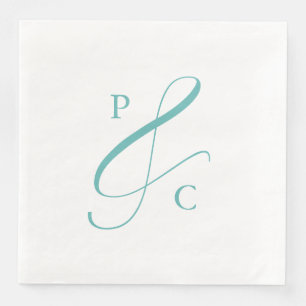 Aqua Blue Ampersand Monogram Paper Dinner Napkins