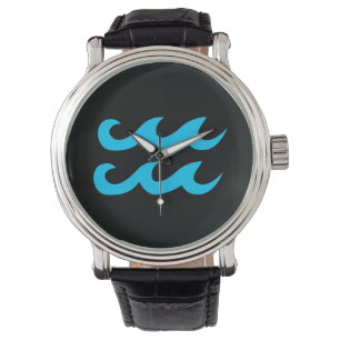 Aqua Blue and Black Aquarius Symbol Watch