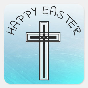 Aqua Blue and Black Cross Religious Stickers