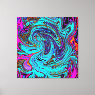 Aqua Blue and Black Groovy Abstract Retro Art Canvas Print