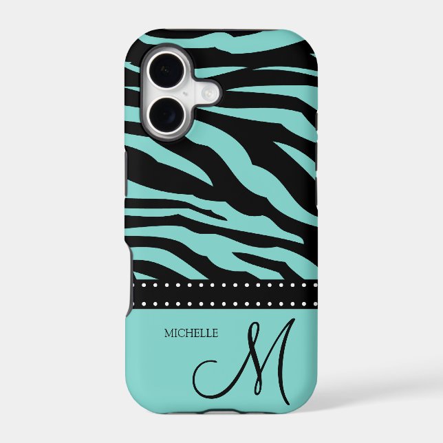 Aqua Blue and Black Zebra Patterns (Back)