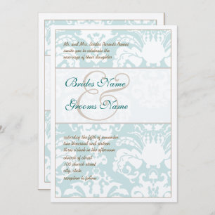 Aqua Blue and Brown Damask Wedding Invitation