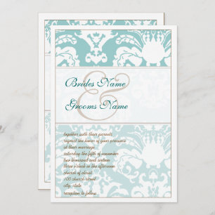 Aqua Blue and Brown Damask Wedding Invitation