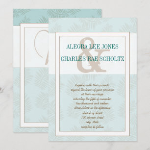 Aqua Blue and Brown Leaves Wedding Invitation
