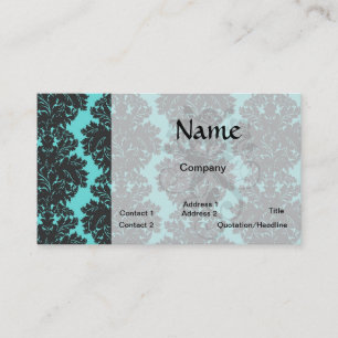 aqua blue and dark grey damask pattern business card