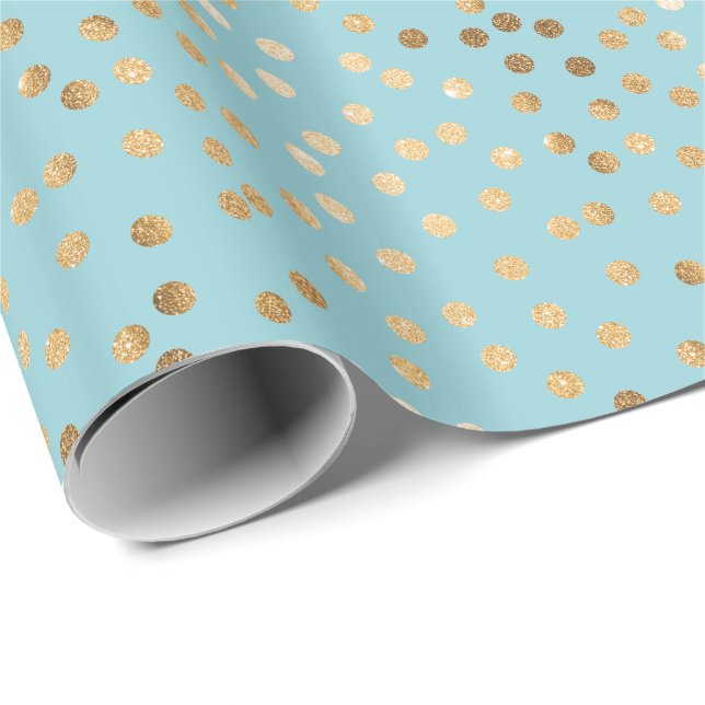 Aqua Blue and Gold Glitter City Dots Gift Wrap (Roll Corner)