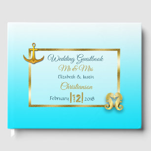 Aqua Blue and Gold Heart Wedding Book