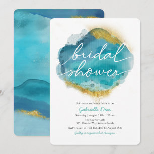 Aqua Blue and gold Ocean Bridal Shower invitation