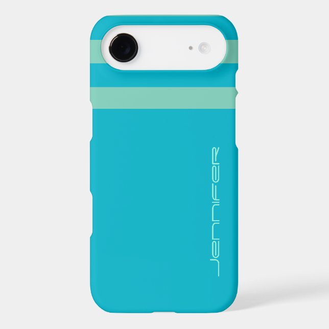 Aqua Blue and Green Stripe Solid Combo Name Case-Mate iPhone Case (Back)