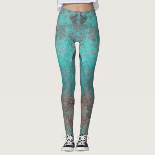 Aqua Blue and Grey Distressed Paint Splash Leggings