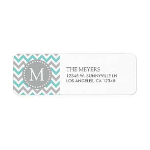 Aqua Blue and Grey Modern Chevron with Monogram