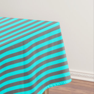 Aqua Blue and Grey Stripe Tablecloth
