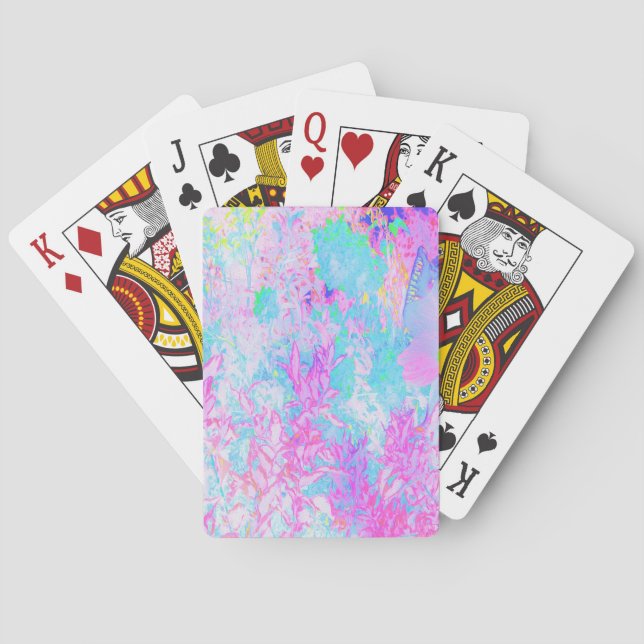 Aqua Blue and Hot Pink Hydrangea Landscape Playing Cards (Back)